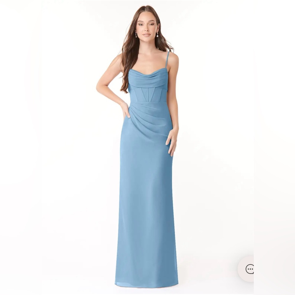 Azazie Steel Blue “Mai” Bridesmaid Maxi Dress